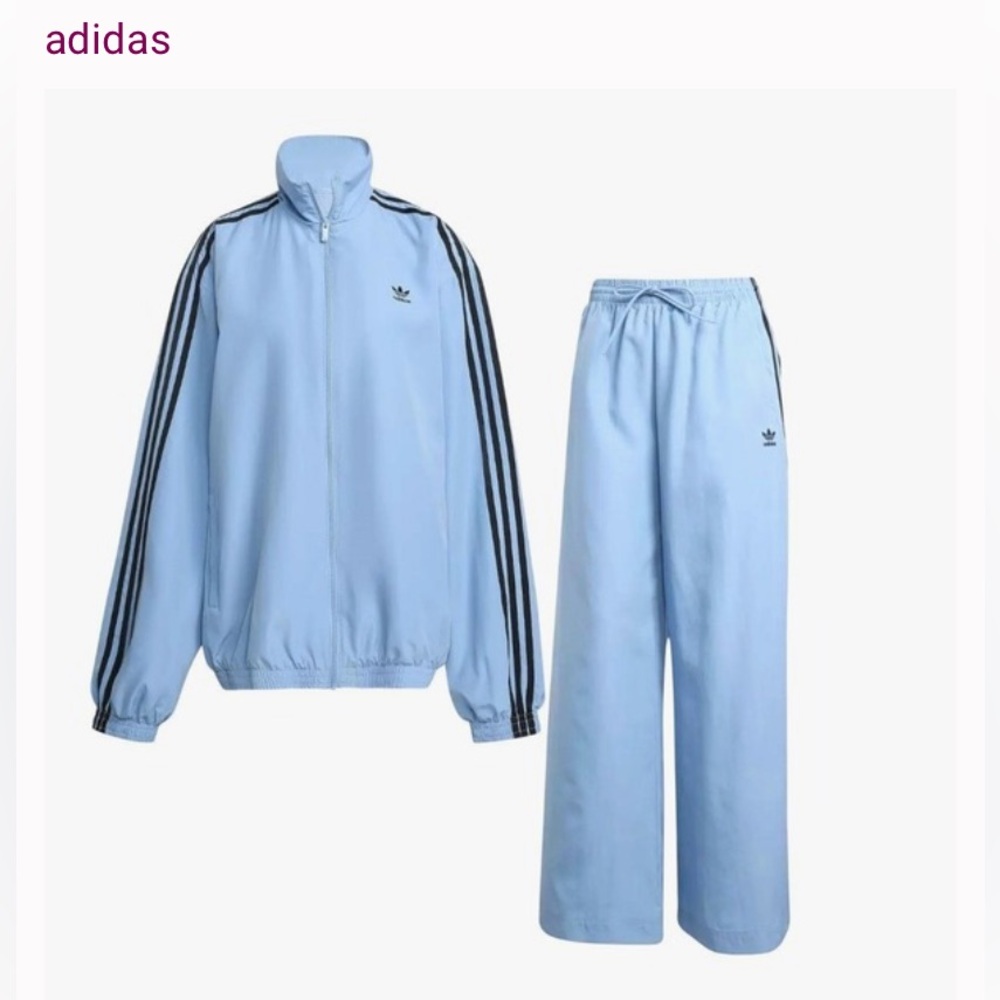 Adidas Sky Blue Tracksuit with Black Stripes